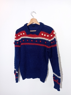 Pull Vintage Bleu Marine À Motifs