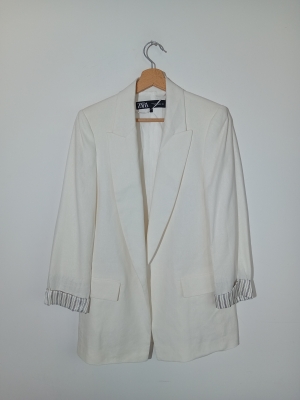 Blazer En Lin Mélangé Blanc Zara Xs