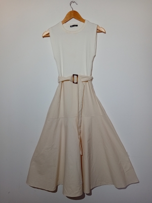 Robe Longue Bi-matière Beige Zara