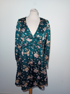 Robe Fluide À Fleurs Vert Emeraude M