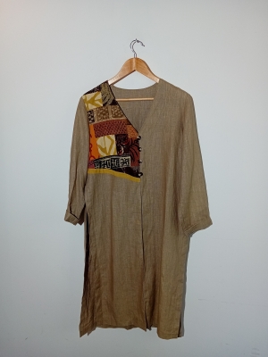 Tunique Longue En Lin Patchwork Ethnique Xl