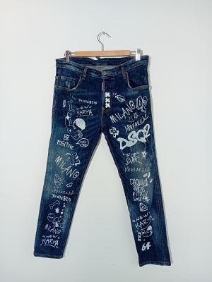 Jeans Dsquared2 Tidy Biker Graffiti Bleu L