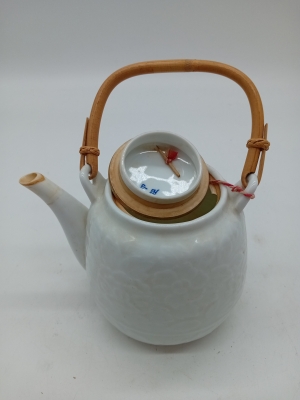 Théière En Céramique Blanche Anse Bambou