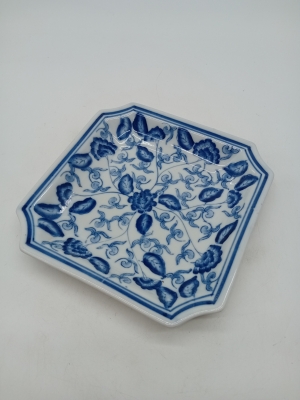 Assiette Carrée Décorative Bleue Et Blanche