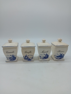 Lot De 4 Pots A Epices Vintage Delft