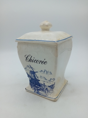 Pot À Chicorée Vintage En Céramique Blanche Et Bleue
