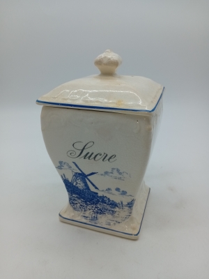 Pot À Sucre Vintage Faïence Moulin Bleu