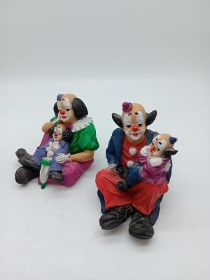 Lot 2 Statuettes Clowns Peints Main