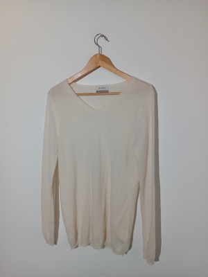 Pull Col V Cachemire Damart Blanc Cassé