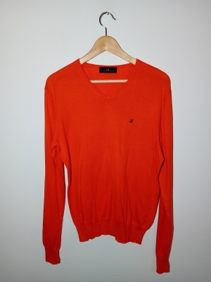 Pull col V en coton orange Carolina Herrera