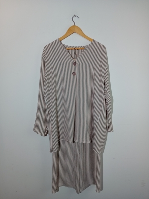 Ensemble Chemise Et Pantalon Rayé Marron Blanc