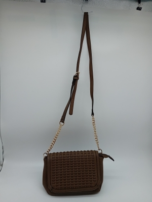 Sac Bandouliere Marron Aspect Tresse Chaine Doree