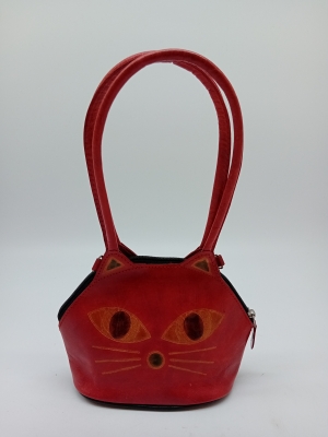 Sac A Main Vintage Chat Cuir Rouge