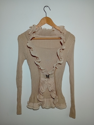 Gilet Maille Beige Volants