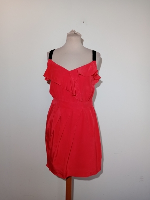 Robe Courte En Soie Rouge À Volants Sandro