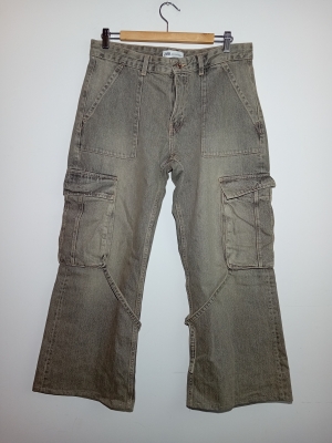 Pantalon Cargo Large Denim Gris Zara