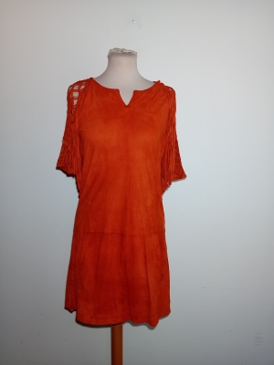 Robe Courte Daim Orange Franges Maje M