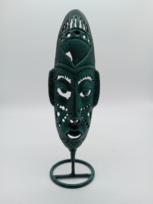 Masque Africain Décoratif En Bronze Patiné Vert