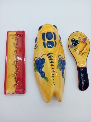 Lot De 3 Pieces Ceramique Peinte