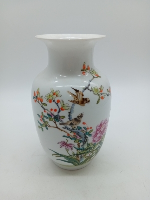Vase Porcelaine Chinoise Oiseaux Fleurs