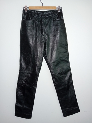 Pantalon En Cuir Veritable Noir Coupe Droite