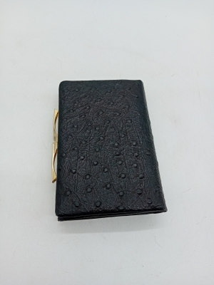 Portefeuille Vintage En Cuir Noir Effet Autruche