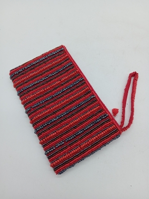 Pochette De Soirée Perlée Rouge Et Noire