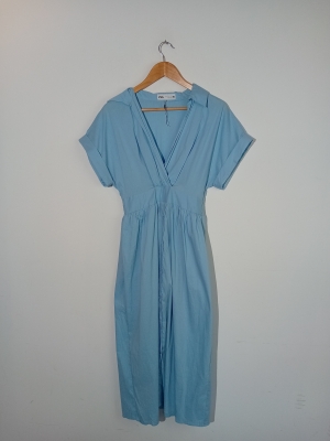 Robe Longue Chemise Bleu Ciel Zara