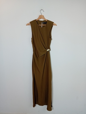 Robe Longue Plissée Kaki Zara Xs