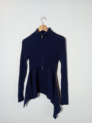 Gilet Zippé En Maille Bleu Marine Sarah Pacini