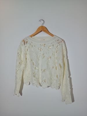 Haut En Maille Crochetée Blanche Exquiss's