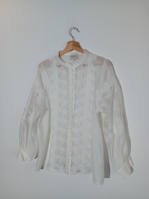 Chemisier Choklate Soie Blanche Dentelle L