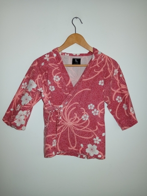 Haut Kimono Rose Fleurs Cerisiers L