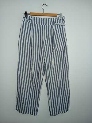 Pantalon Rayé Bleu Et Blanc Zara Basic M