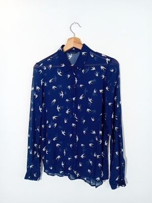 Chemise Fluide Bleue Motif Hirondelles Ikks