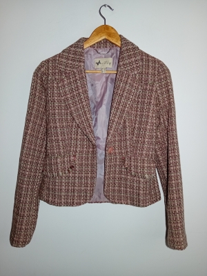 Veste En Tweed Rose Et Bordeaux Mango M