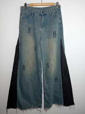 Jeans Large Bicolore Motifs Graphiques