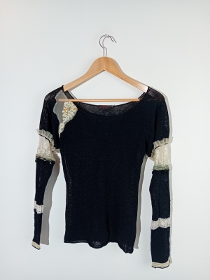 Top en maille noire avec dentelle Jeff Gallano
