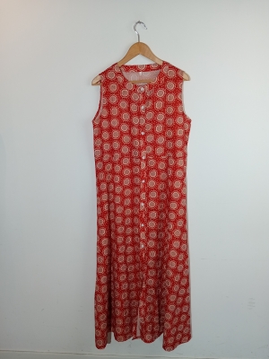 Robe Longue Rouge Motifs Géométriques