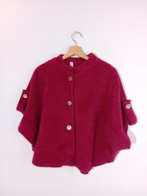 Cape Cardigan Maille Duveteuse Fuchsia M