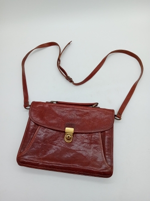 Sac Bandouli&egrave;re Cartable Vintage En Cuir Marron