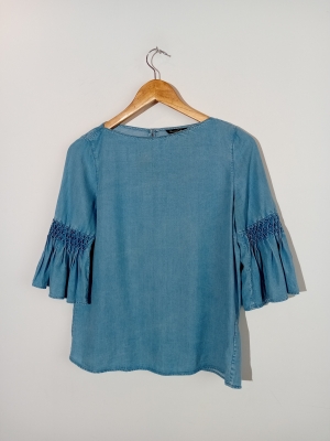 Blouse En Lyocell Bleu Massimo Dutti