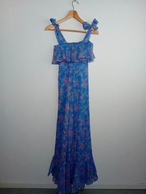 Robe Longue Vintage Fleurie Bleue