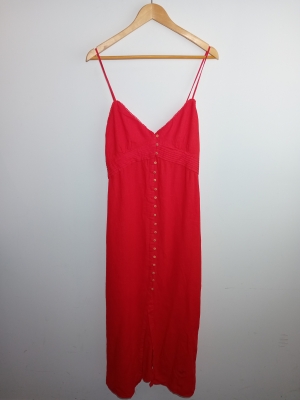 Robe Longue Rouge En Lin Zara L
