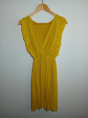 Robe Pliss&eacute;e Moutarde Cache-coeur