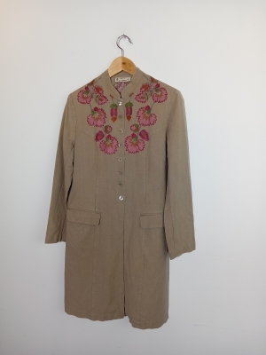 Veste Longue Brod&eacute;e Beige
