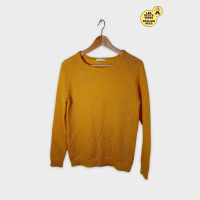 Pull Tricot Jaune Motifs Ronds Jeff M