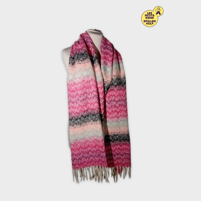 Écharpe Rayée Rose Gris Blanc - Accessoire Mode Femme