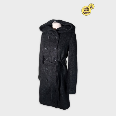 Manteau Noir Anna Field À Capuche Ceinturé S 36