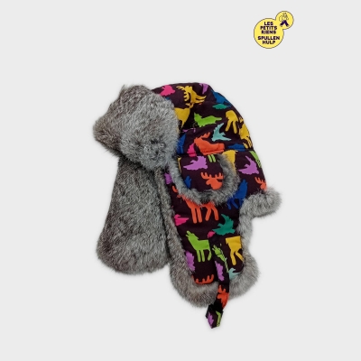 Bomber Chapeau Trappeur Noir Motif Dinosaures Fourrure S